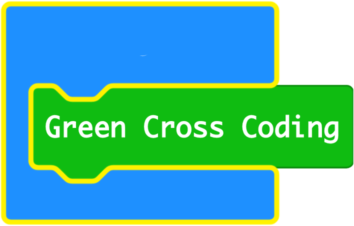 Block programming style logo of the Green Cross Coding logo
