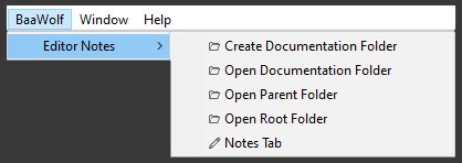 Unity EditorNotes shortcuts to create and open standardized documentation folders inside a Unity project